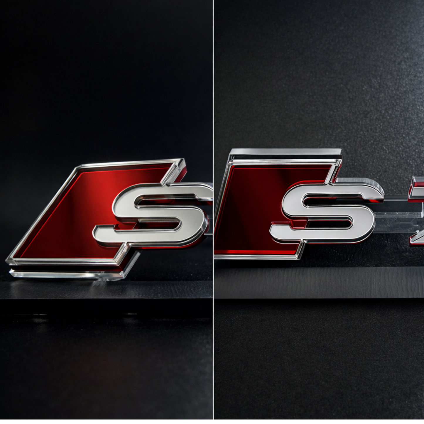 AUDl "Stock" Badges - Chrome/Mirror Red